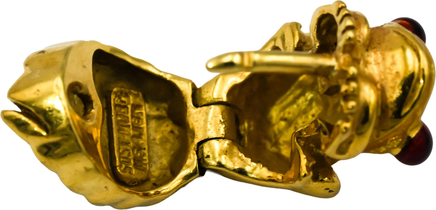 Designer 18k Yellow Gold Enamel Frog Earrings
