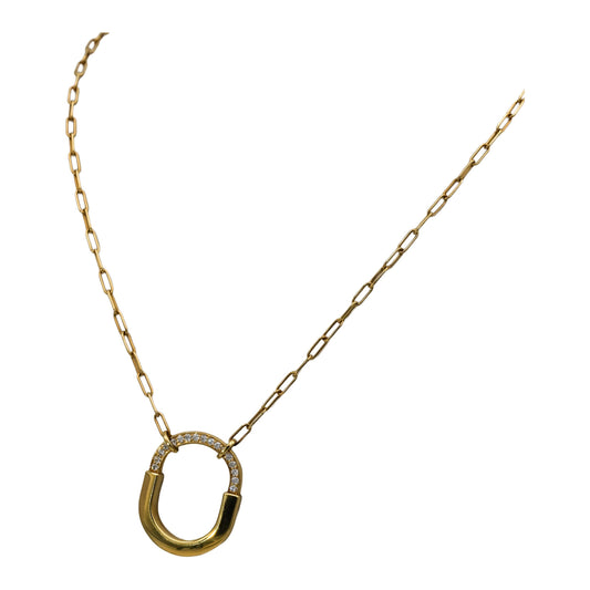 TIFFANY & CO. 18k Yellow Gold Diamond Lock Pendant Necklace 8700 Retail w/ Box