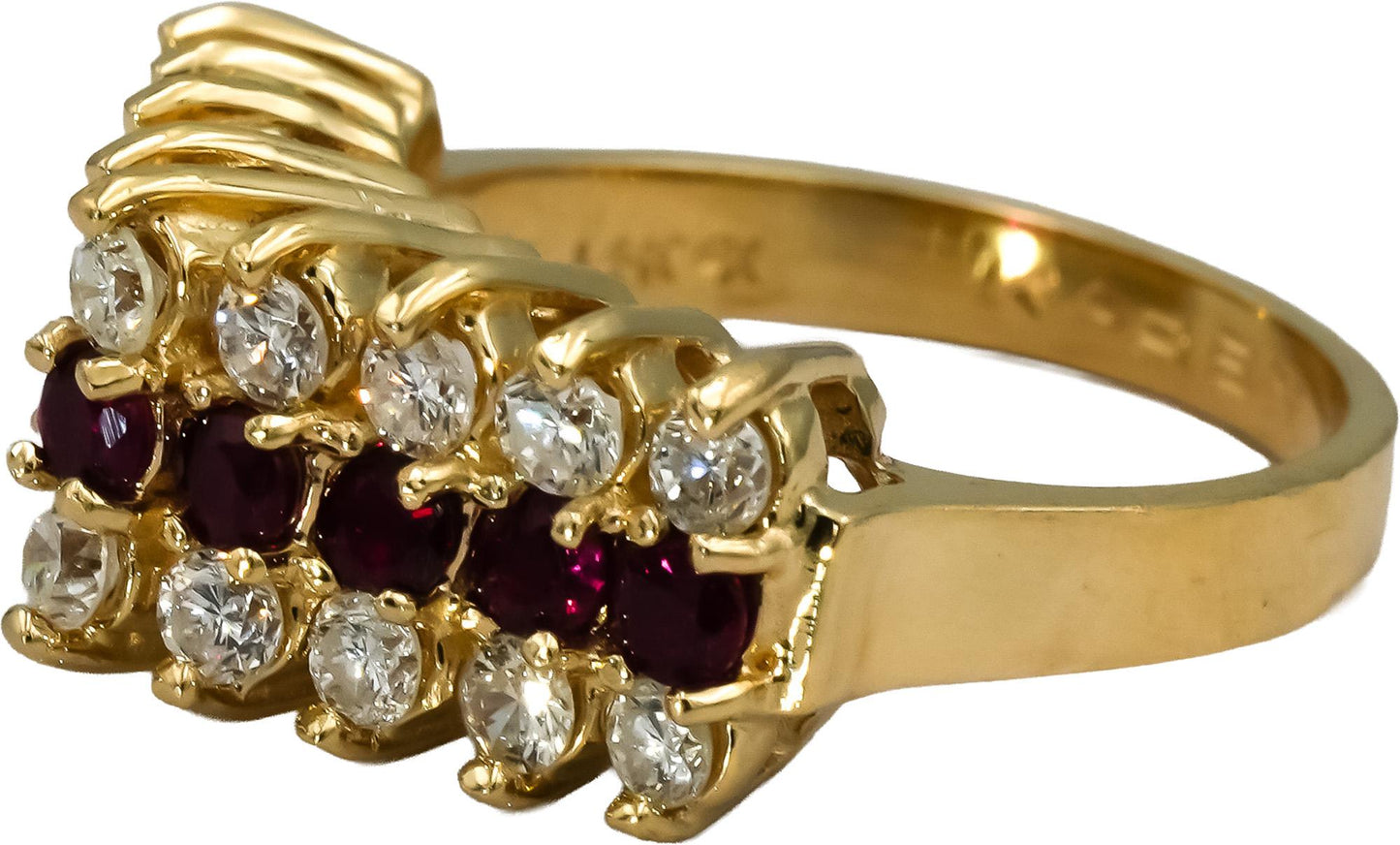 14k Yellow Gold Round Diamond and Ruby Cocktail Ring 1.50CT Size 6.25