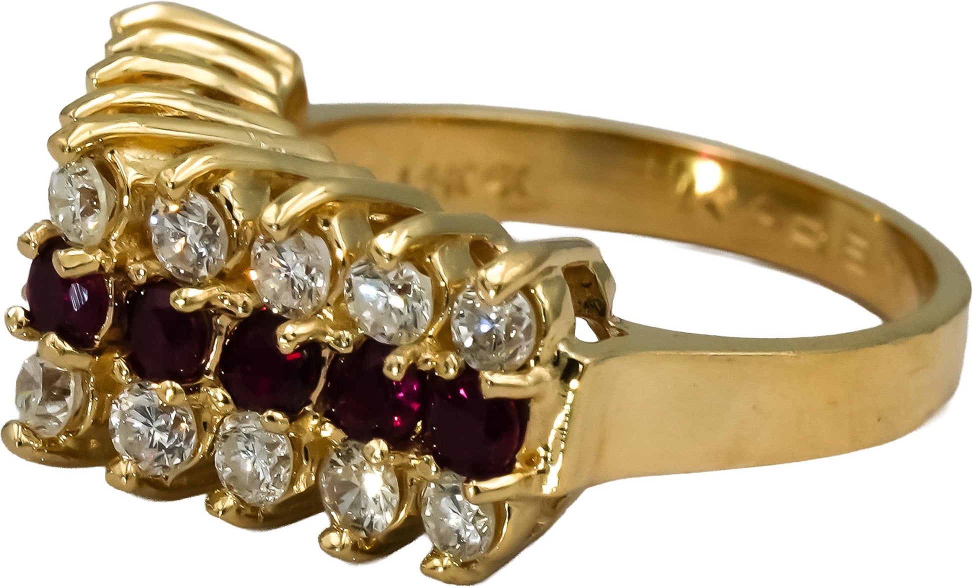 14k Yellow Gold Round Diamond and Ruby Cocktail Ring 1.50CT Size 6.25
