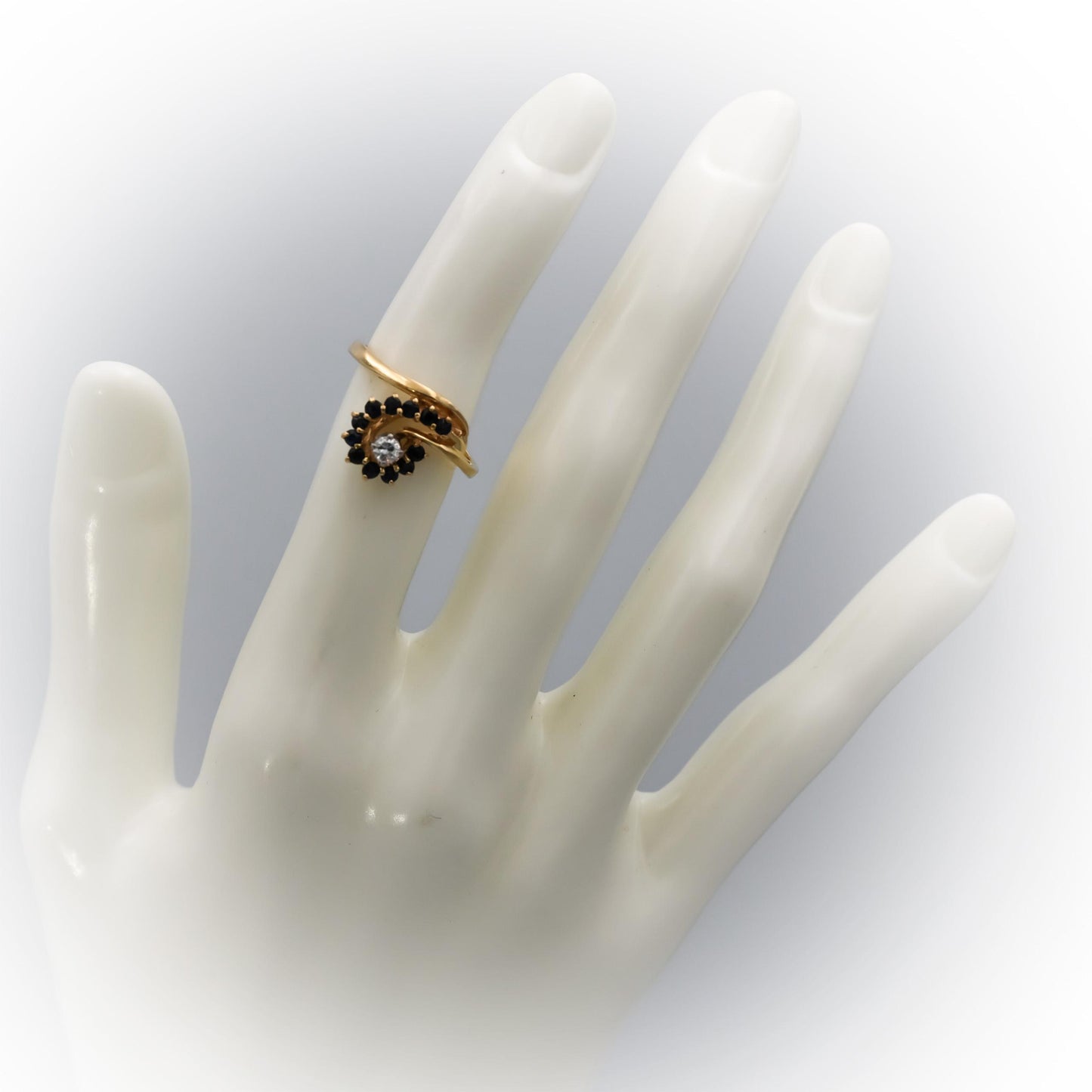 14k Yellow Gold Diamond and Sapphire Cocktail Ring 0.36CT Size 6.25