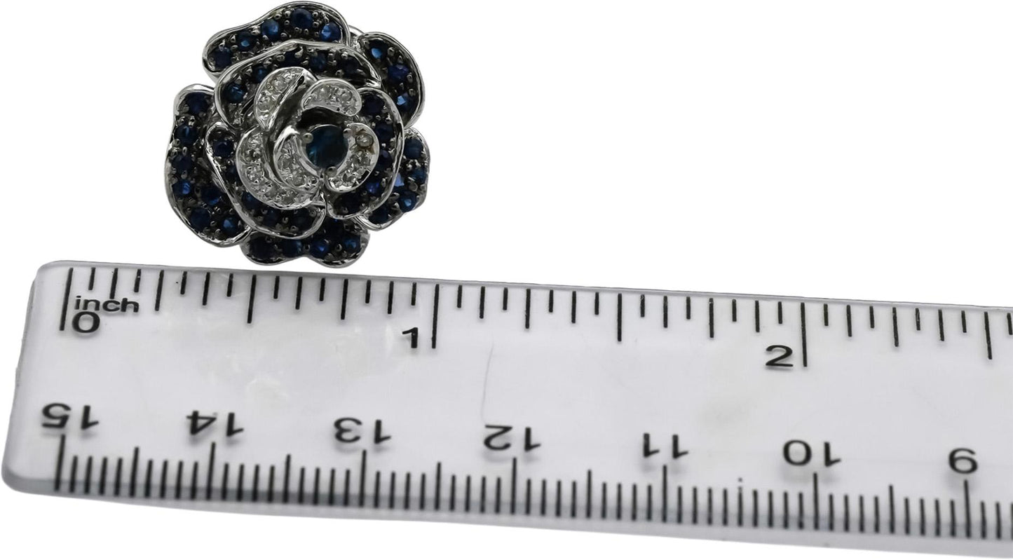 14k White Gold Diamond and Sapphire Flower Earrings 1.50CT