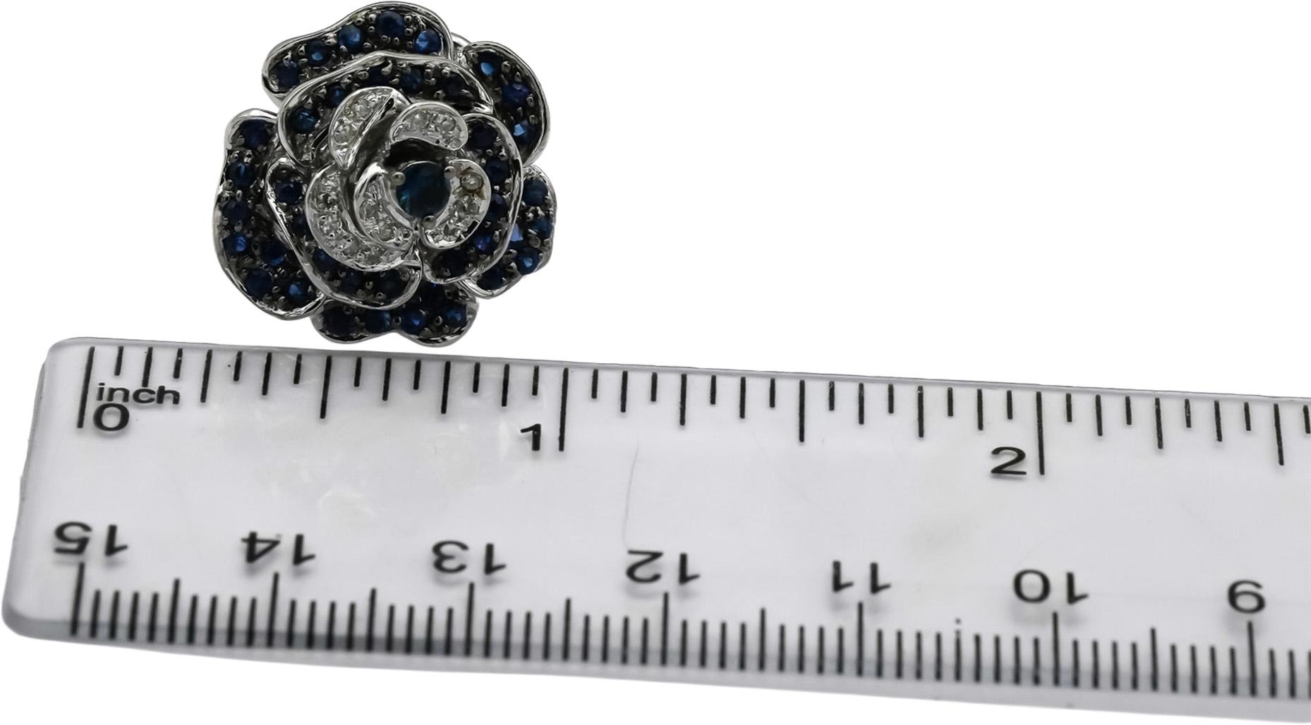 14k White Gold Diamond and Sapphire Flower Earrings 1.50CT