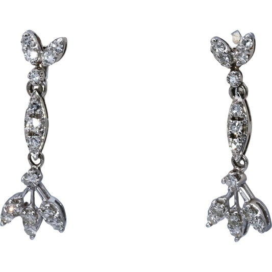 Antique 14k White Gold VS Single Cut Diamond Drop Dangle Earrings 0.60CT