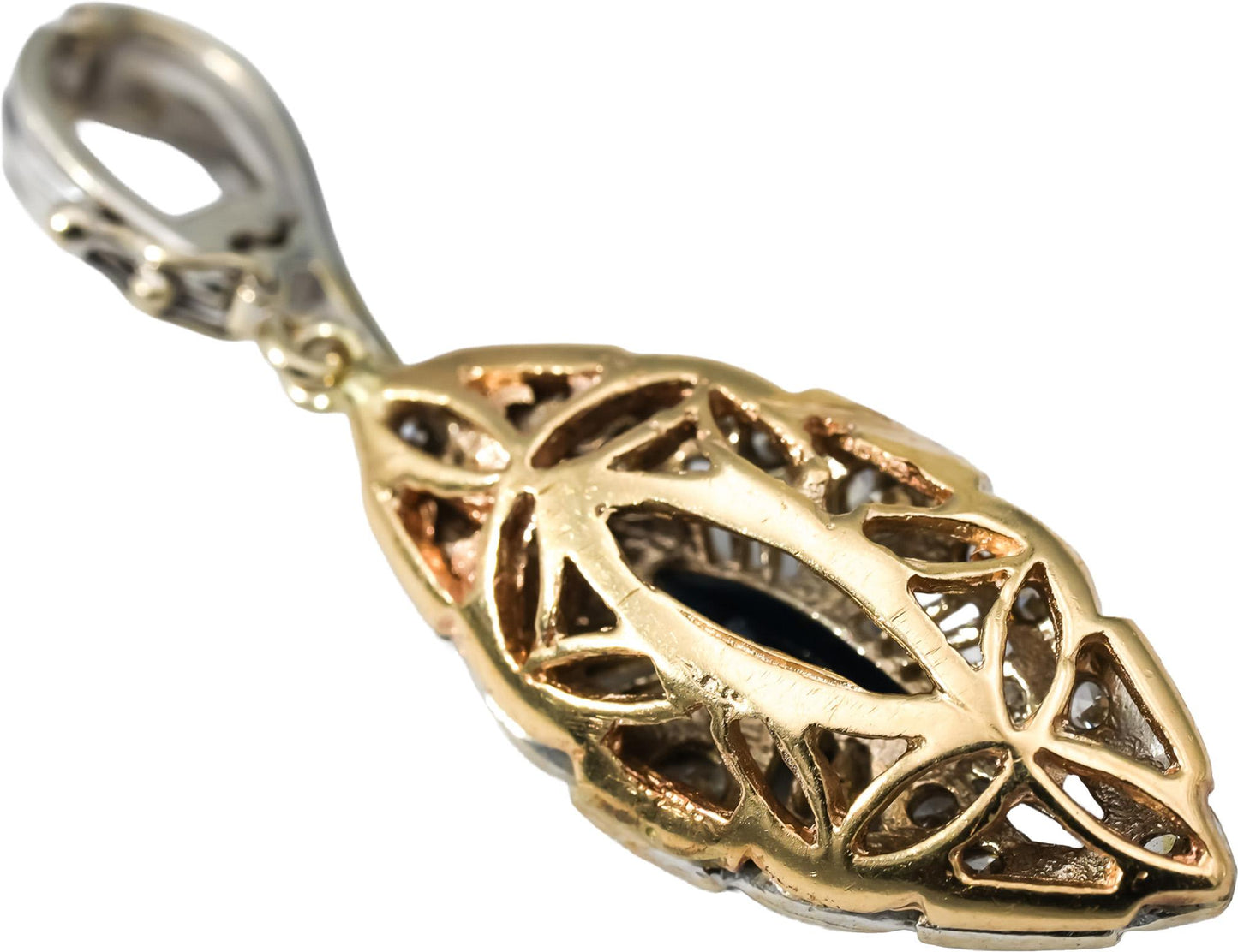 14k White and Yellow Gold Diamond and Sapphire Pendant 1.80CT