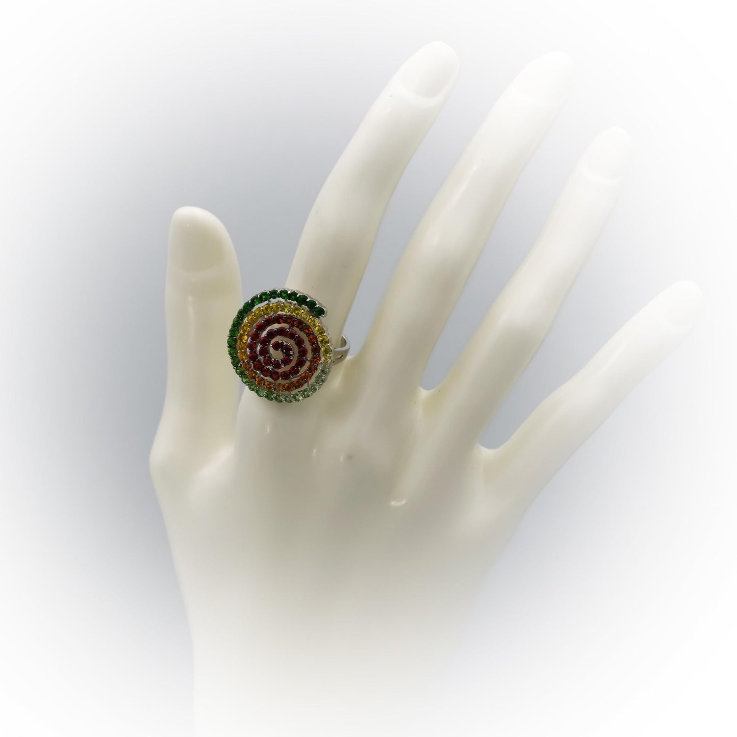 14k White Gold Round Rainbow Gemstone Spiral Ring 2.0CT Size 7.25