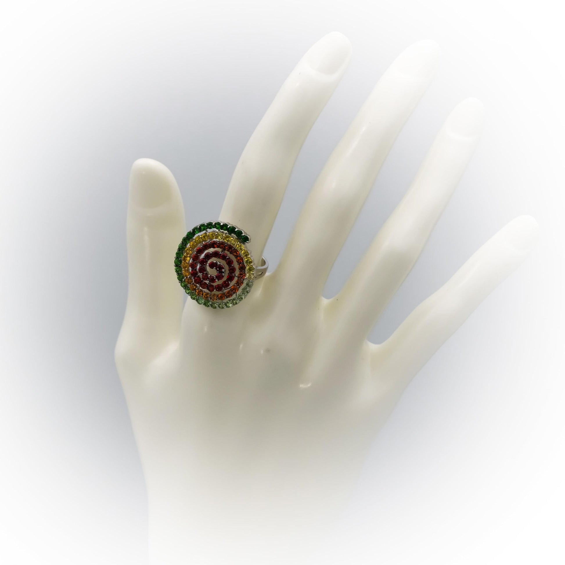 14k White Gold Round Rainbow Gemstone Spiral Ring 2.0CT Size 7.25