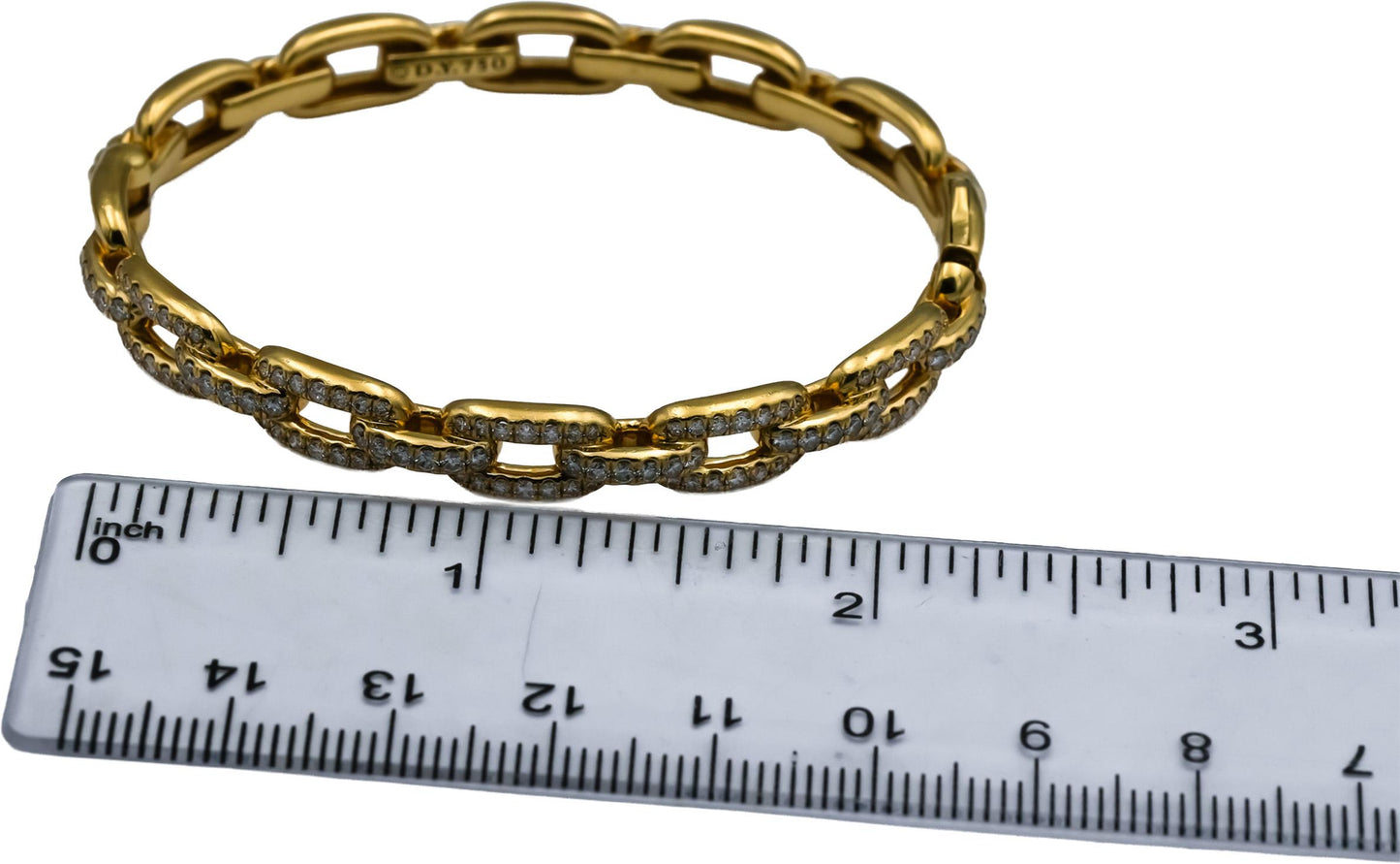 DAVID YURMAN 18k Yellow Gold Diamond Stax Chain Link 7mm Bangle Bracelet 1.21CT