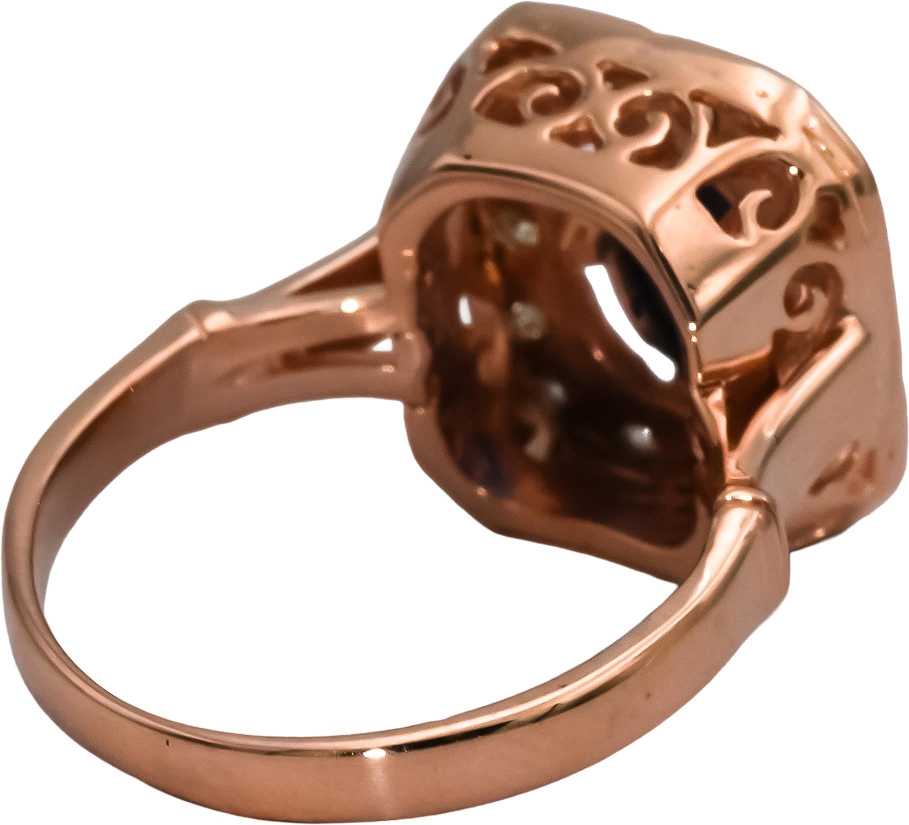 14k Rose Gold Diamond and Sapphire Cocktail Ring 0.92CT Size 5.75