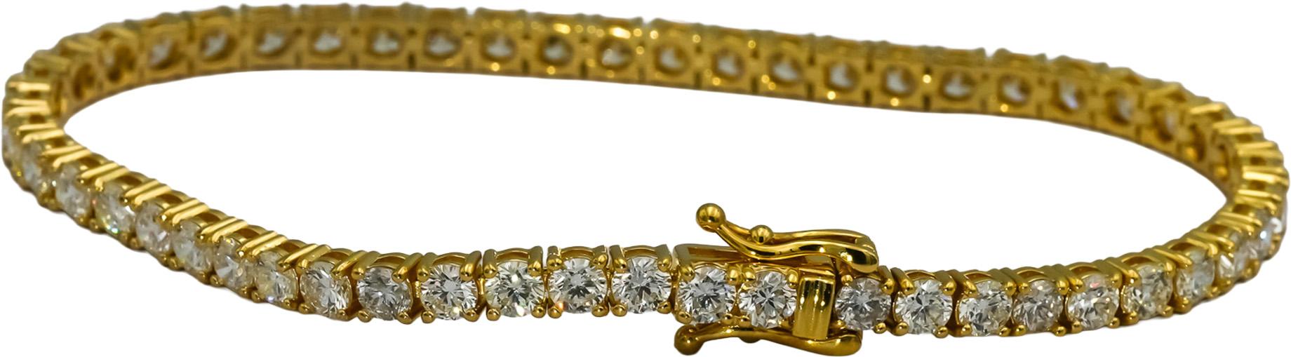 14k Yellow Gold VS Round Diamond Tennis Bracelet 7.03CT 52 Pieces
