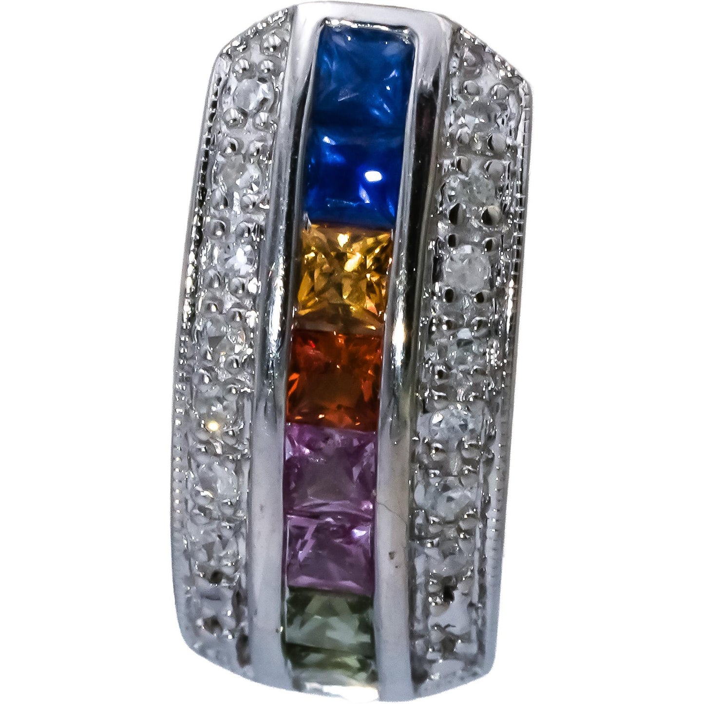 14k White Gold Rainbow Sapphire Earrings 0.60CT w/ Diamond Accents