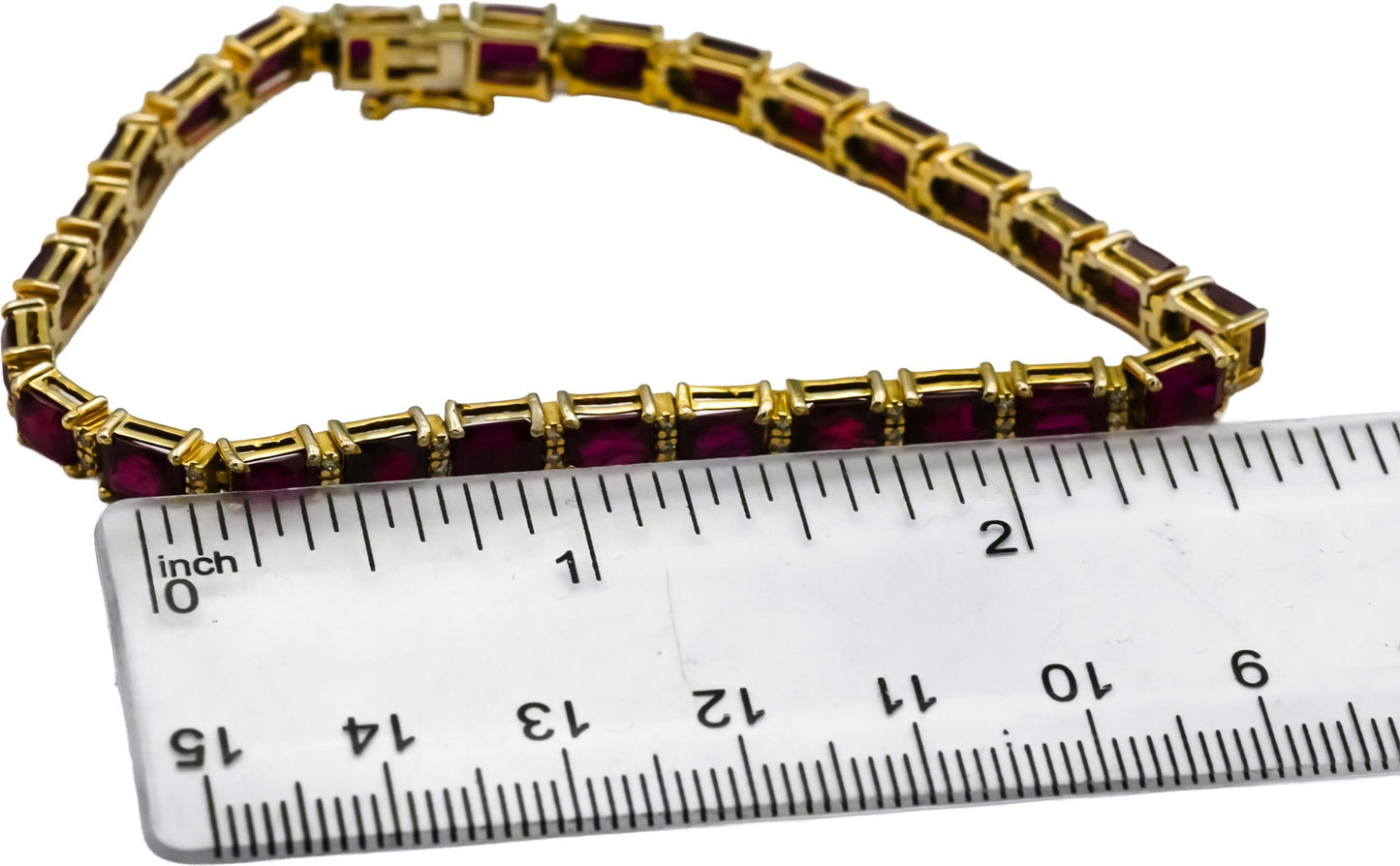 GIA 14k Gold Diamond and Heated Madagascar Ruby Tennis Bracelet 18.12CT