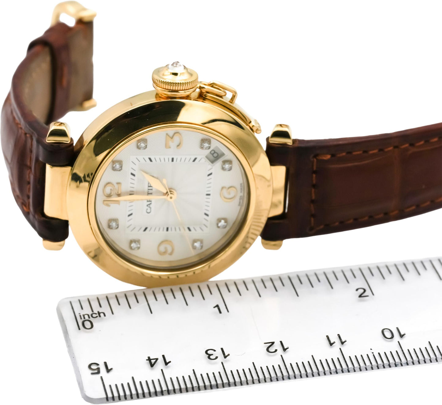 CARTIER 18k Yellow Gold Pasha De Cartier Diamond Dial & Crown Watch Ref 1035