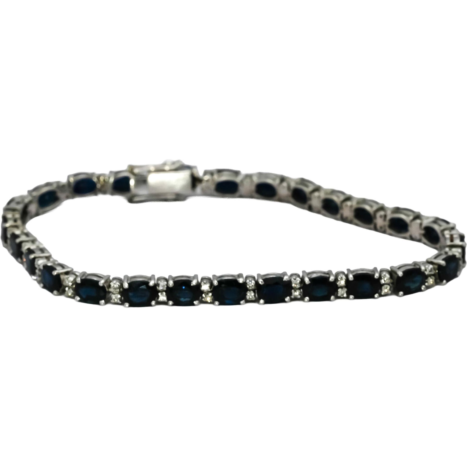 18k White Gold VS Diamond and Blue Sapphire Tennis Bracelet 13.50CT