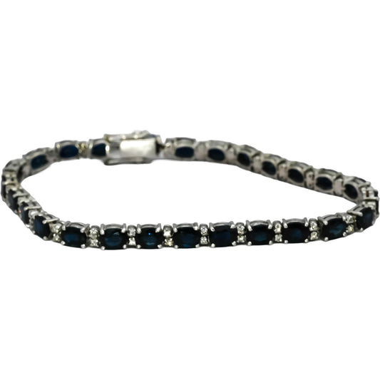 18k White Gold VS Diamond and Blue Sapphire Tennis Bracelet 13.50CT