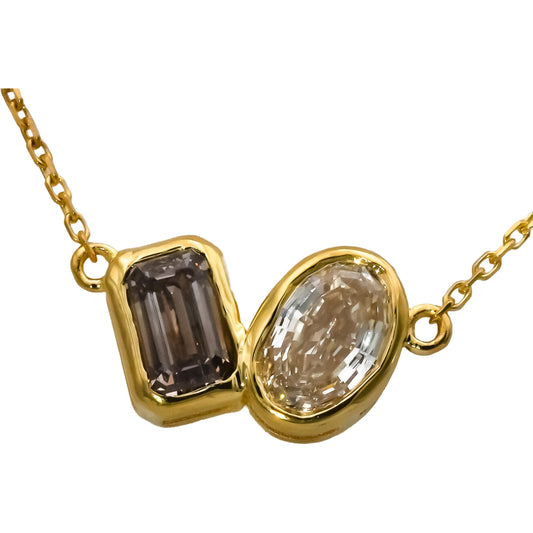 14k Yellow Gold VS Emerald Cut & Oval Step Cut Diamond Pendant Necklace 2.03CT