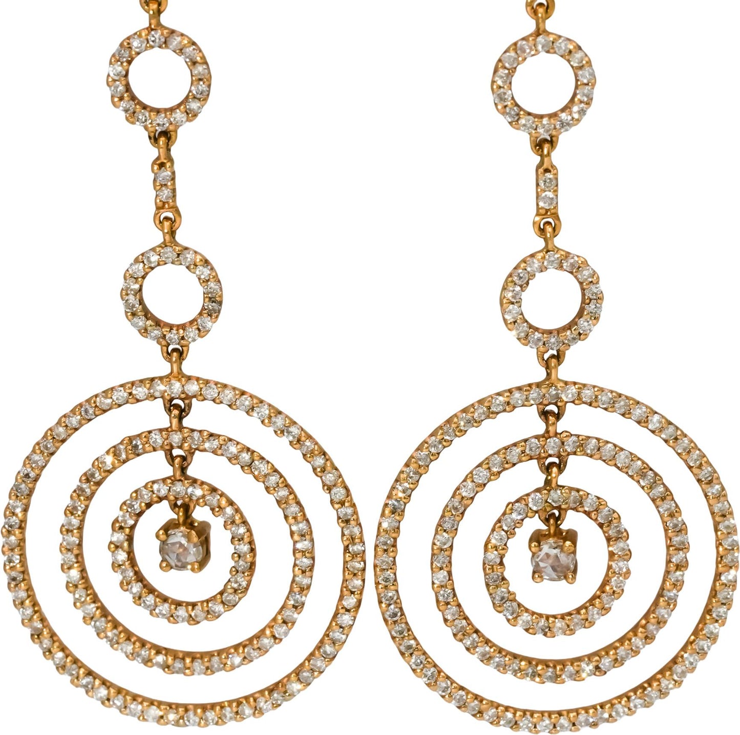 18k Rose Gold Round Diamond Circle Dangle Earrings 2.0CT