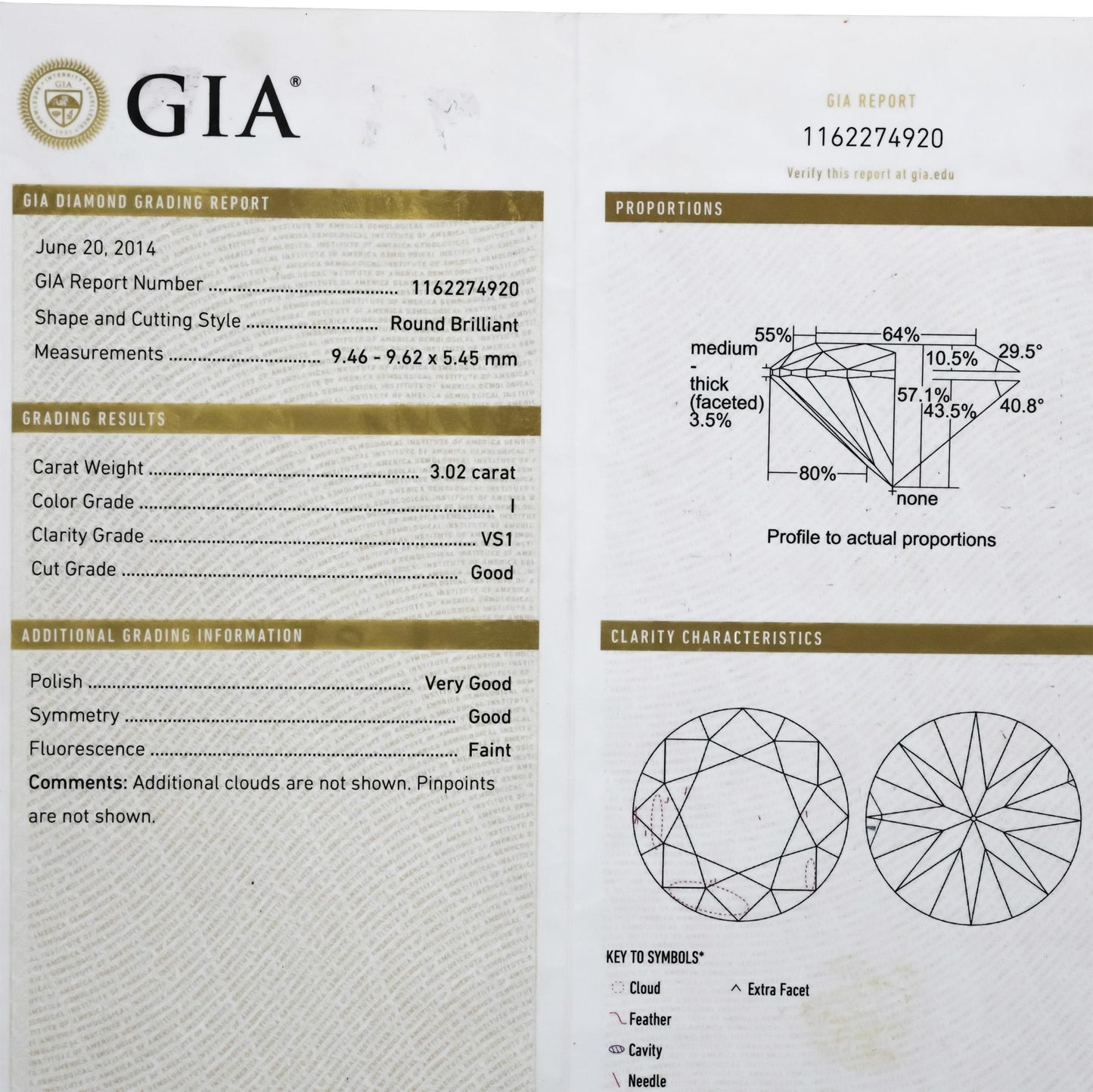 GIA Certified VS1/I Round Cut Natural Diamond Loose Stone 3.02CT