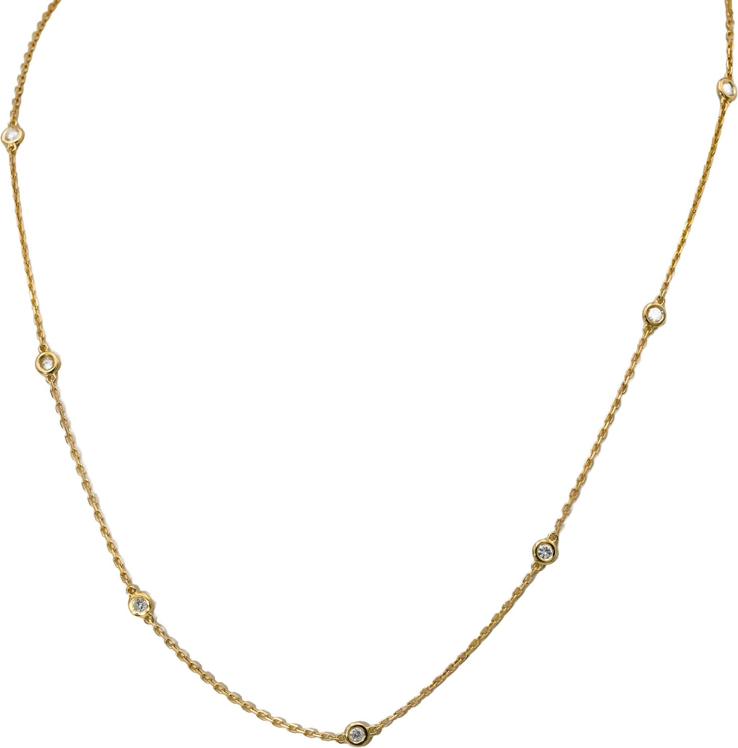 14k Yellow Gold Round Diamond By The Yard Chain Necklace 0.50CT