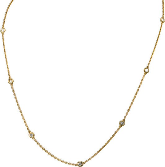 14k Yellow Gold Round Diamond By The Yard Chain Necklace 0.50CT