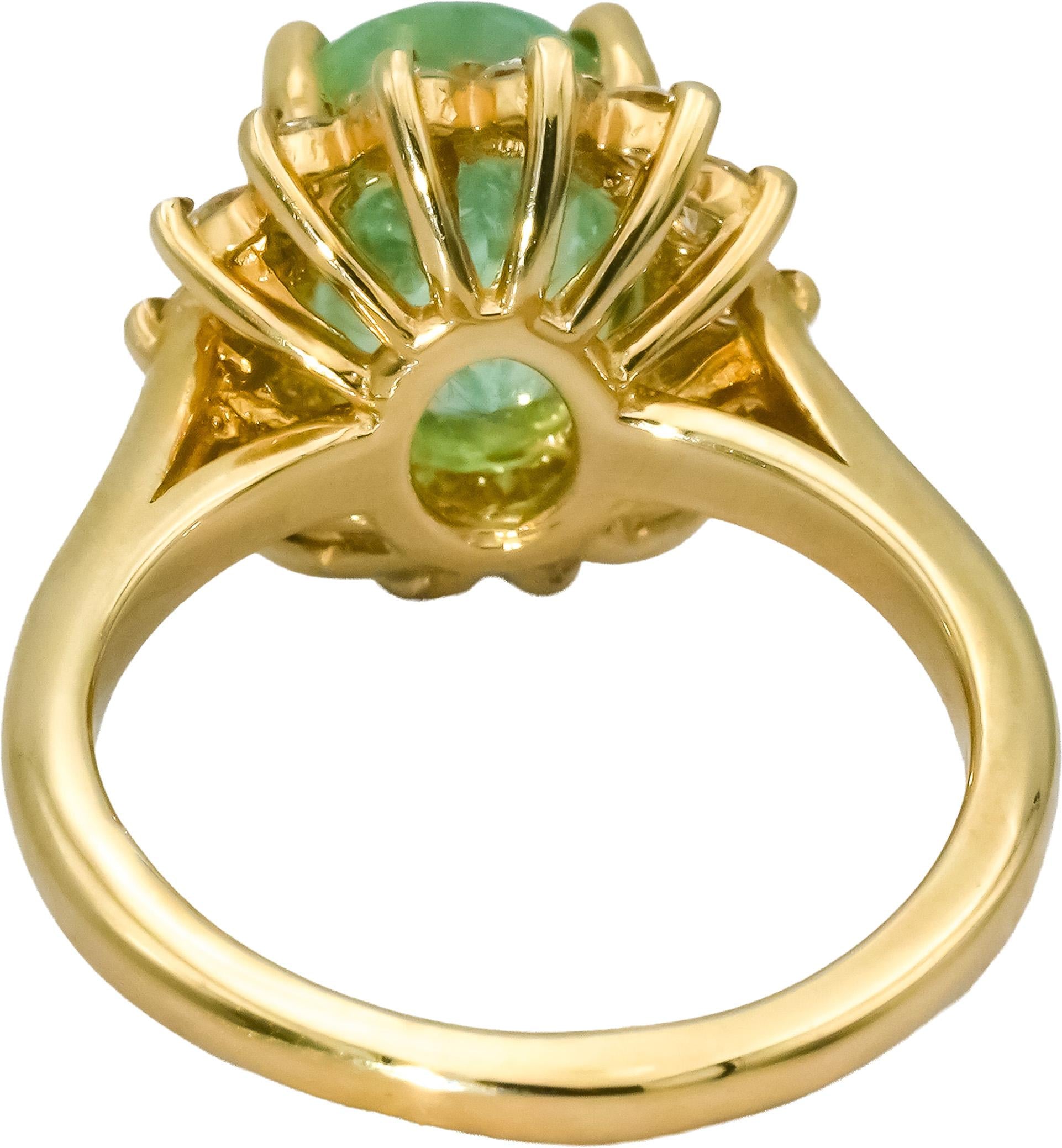 14k Yellow Gold Diamond and Emerald Halo Cocktail Ring 3.75CT Size 6.75