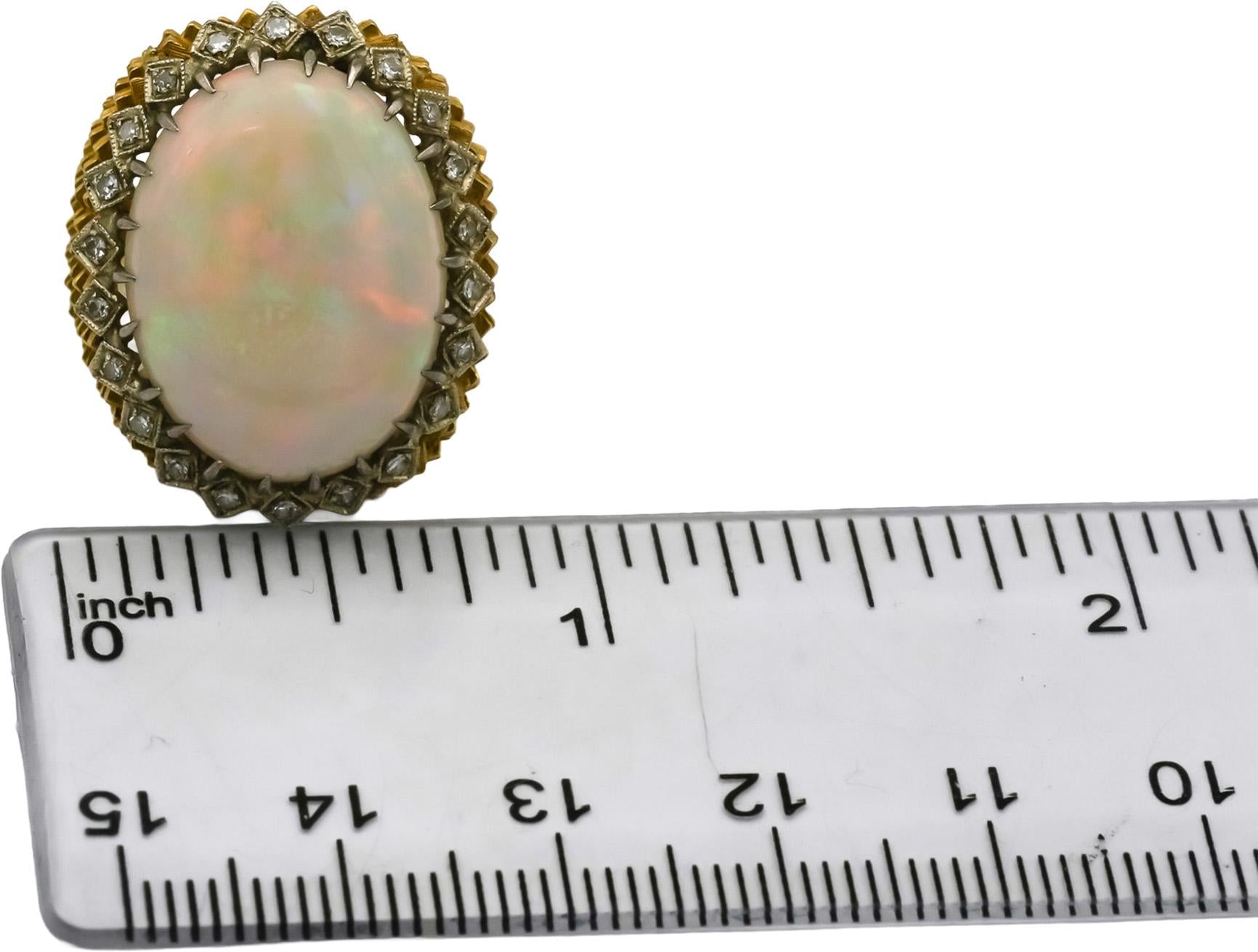 Vintage Antique Retro 18k Yellow Gold Diamond and Opal Ring 9.30CT Size 5.25