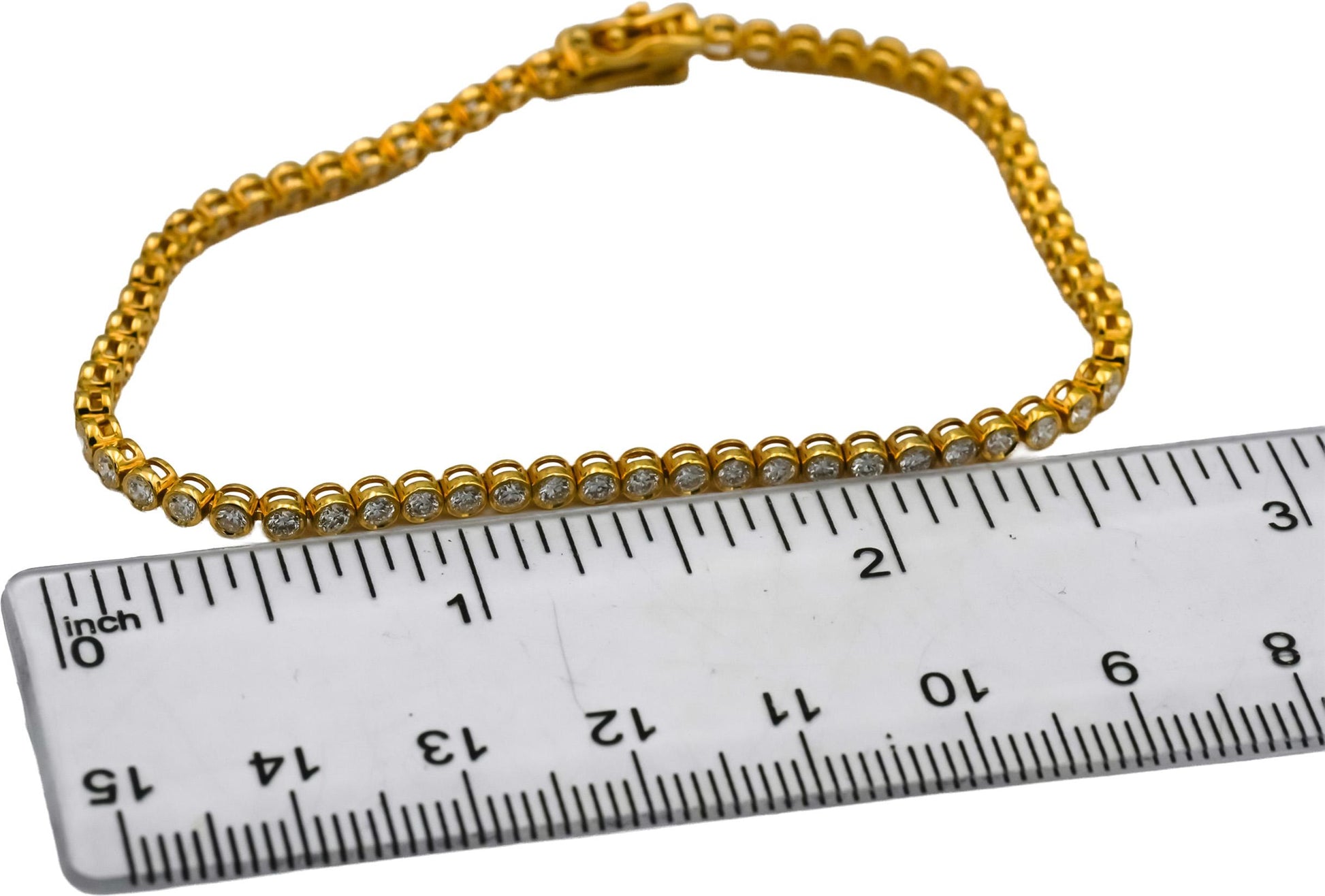 14k Yellow Gold Round Bezel Set Diamond Tennis Bracelet 1.96CT