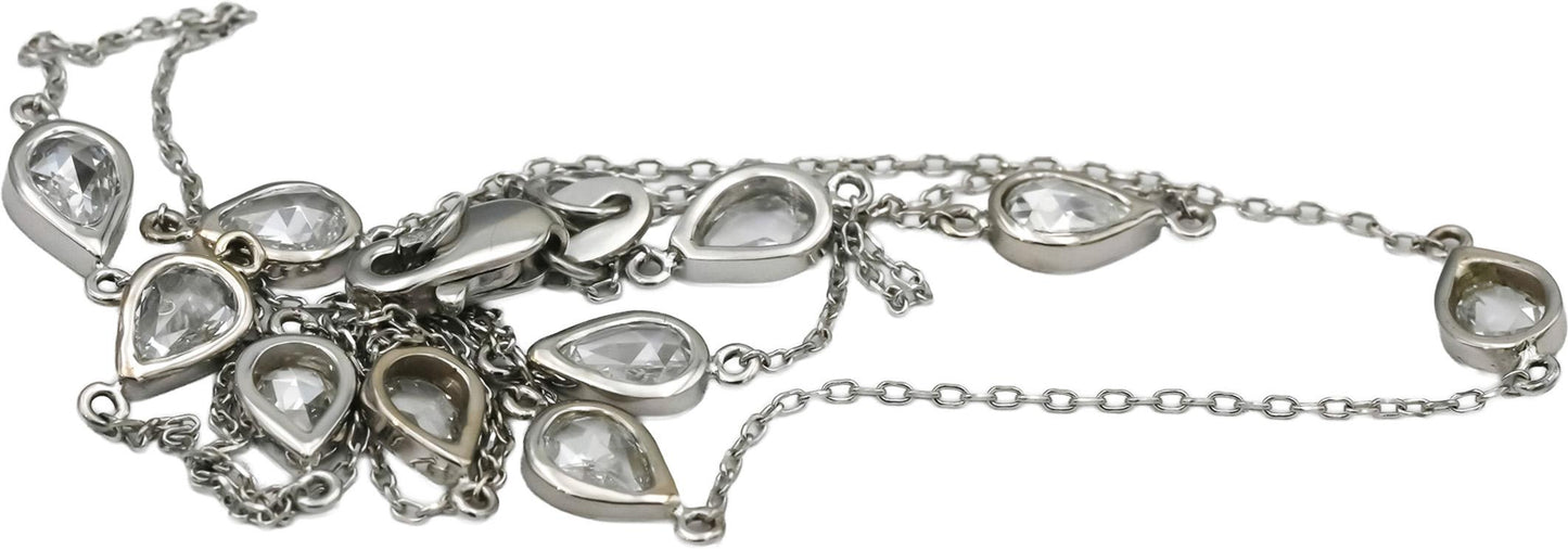 14k White Gold VS Rose Cut Pear Shape Diamond By The Yard Chain Necklace 0.89CT