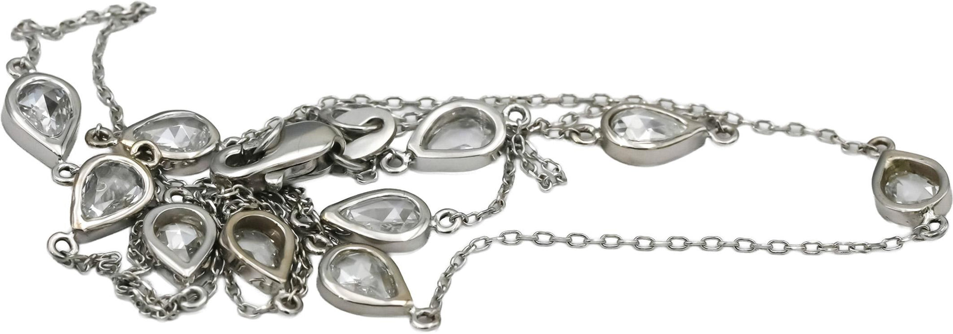 14k White Gold VS Rose Cut Pear Shape Diamond By The Yard Chain Necklace 0.89CT