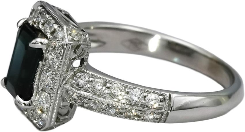 18k White Gold VS Diamond and Sapphire Cocktail Ring 1.87CT Size 6.5