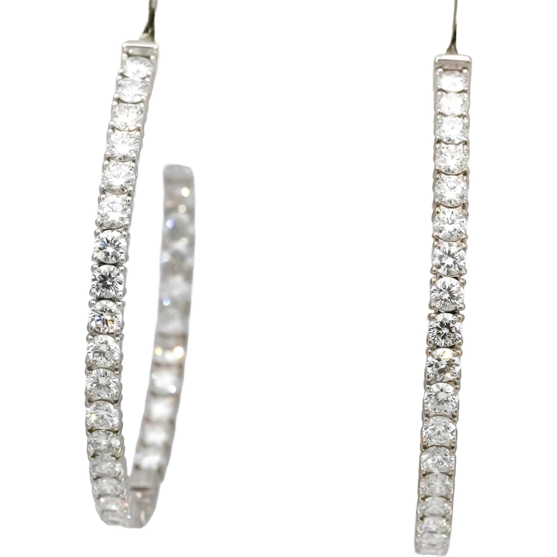 14k White Gold VS Round Lab-Grown Diamond Inside Out Hoop Earrings 5.61CT
