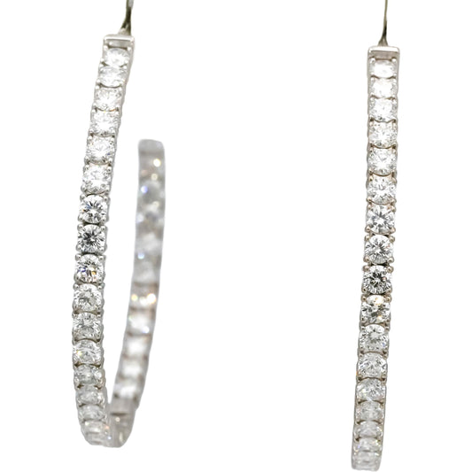 14k White Gold VS Round Lab-Grown Diamond Inside Out Hoop Earrings 5.61CT