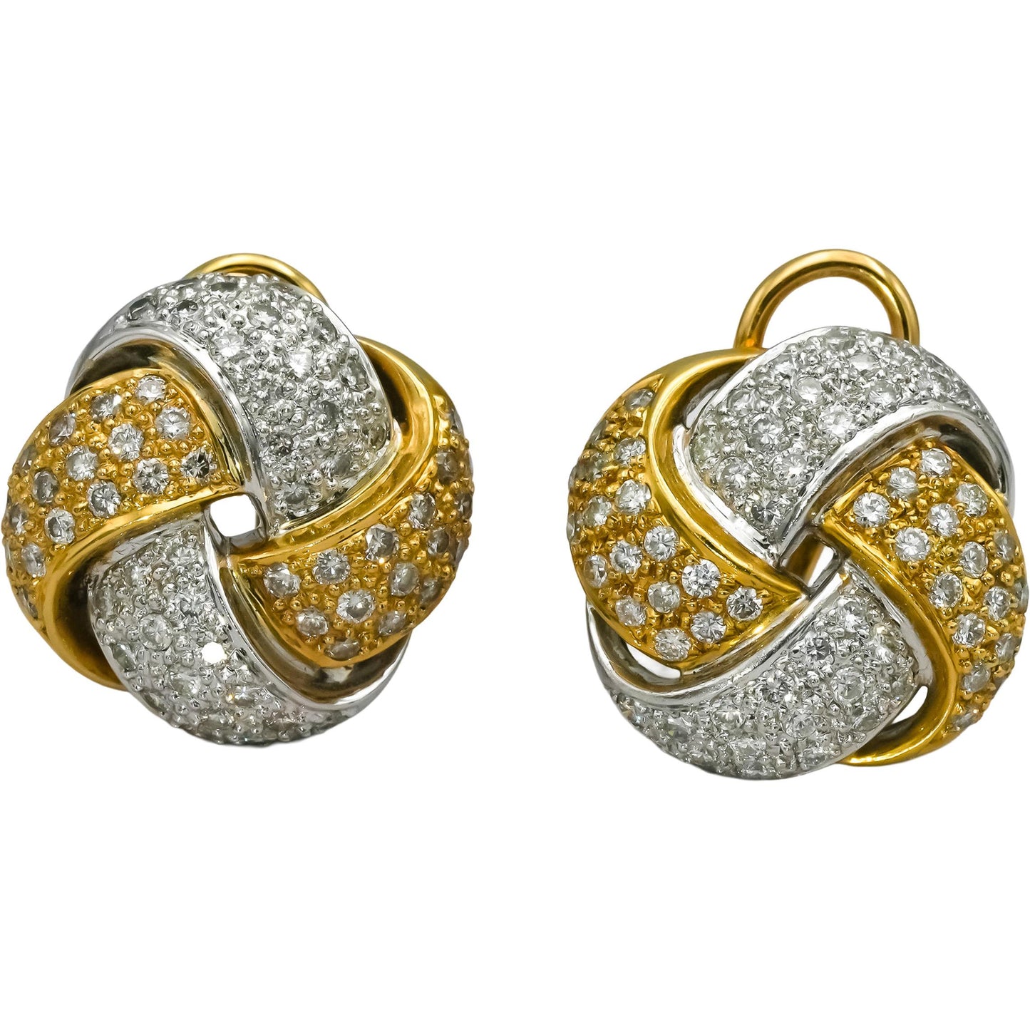 18k Yellow White Gold Round Diamond Cluster Knot Earrings 2.0CT