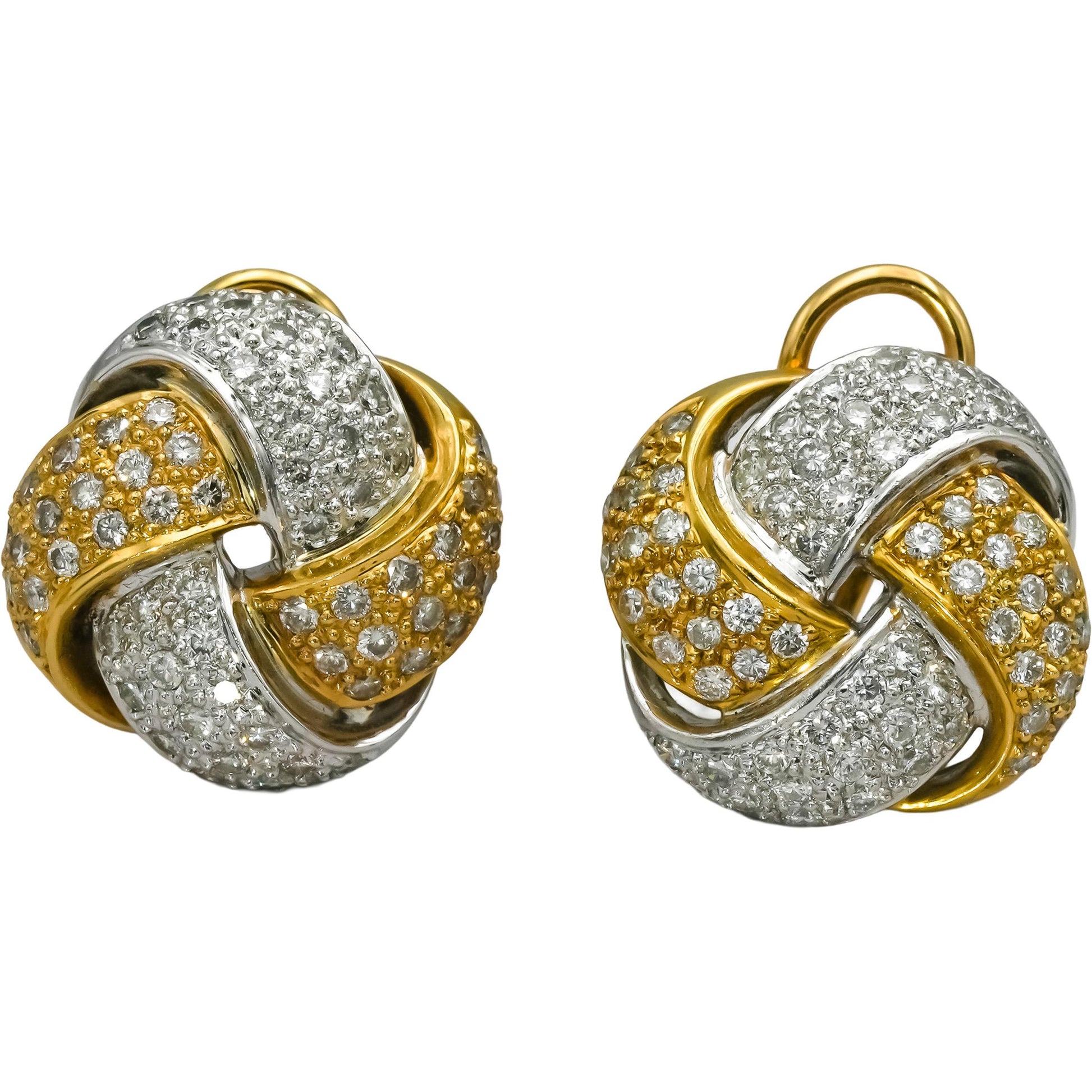 18k Yellow White Gold Round Diamond Cluster Knot Earrings 2.0CT