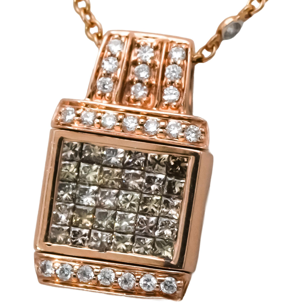 14k Rose Gold Diamond Reversible Pendant Diamond by the Yard Necklace 1.75CT