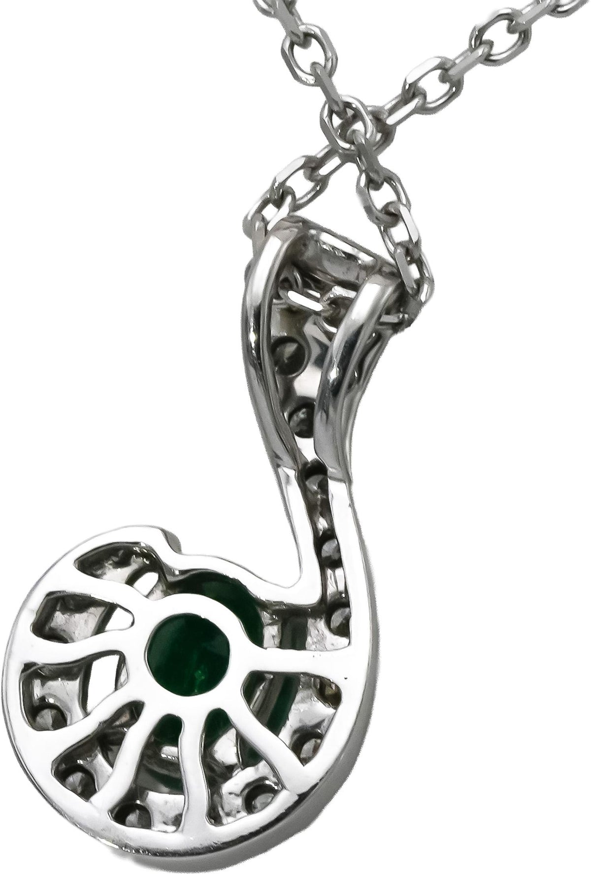 14k White Gold Diamond and Emerald Pendant Necklace 1.15CT