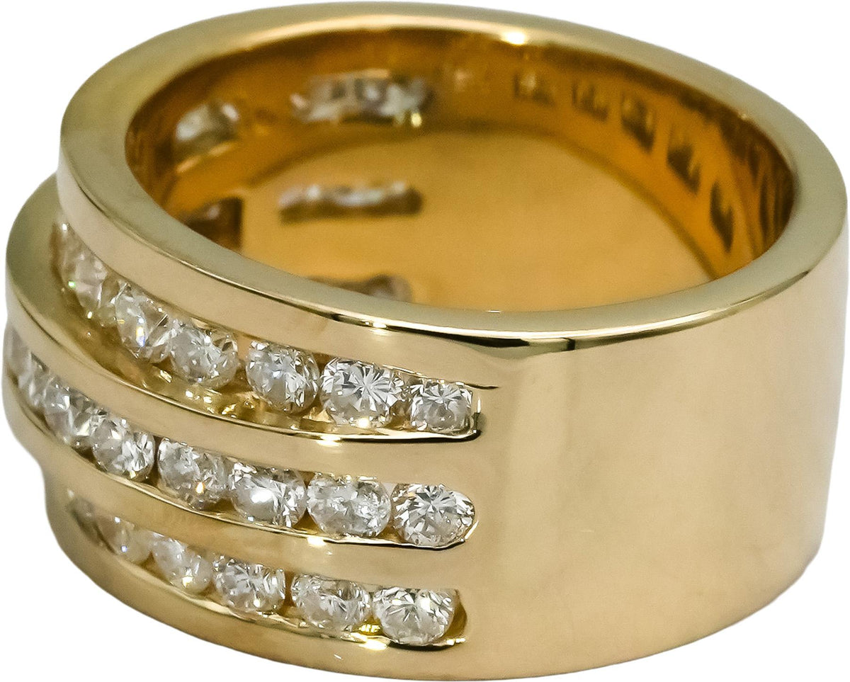 14k Yellow Gold VS Round Channel Set Three Row Band Ring 1.75CT Size 5.75