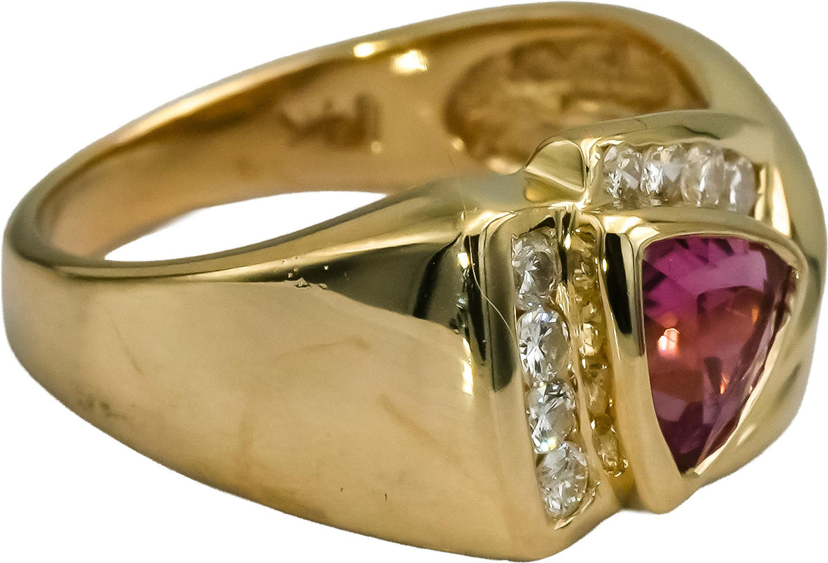14k Yellow Gold Diamond and Pink Tourmaline Cocktail Ring 1.0CT Size 5.75