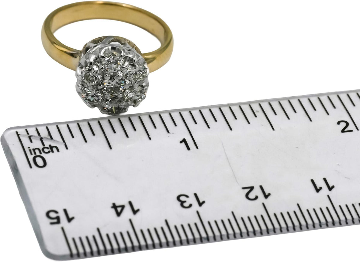 10k Yellow White Gold Round Diamond Cluster Cocktail Ring 1.0CT Size 7.5