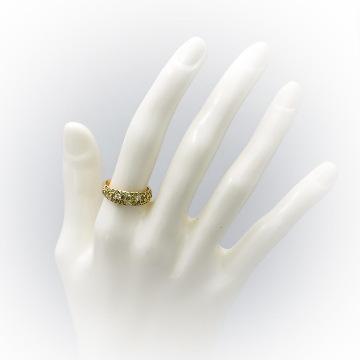 18k Yellow Gold Diamond and Emerald Pave Band Ring 0.70CT Size 6.25
