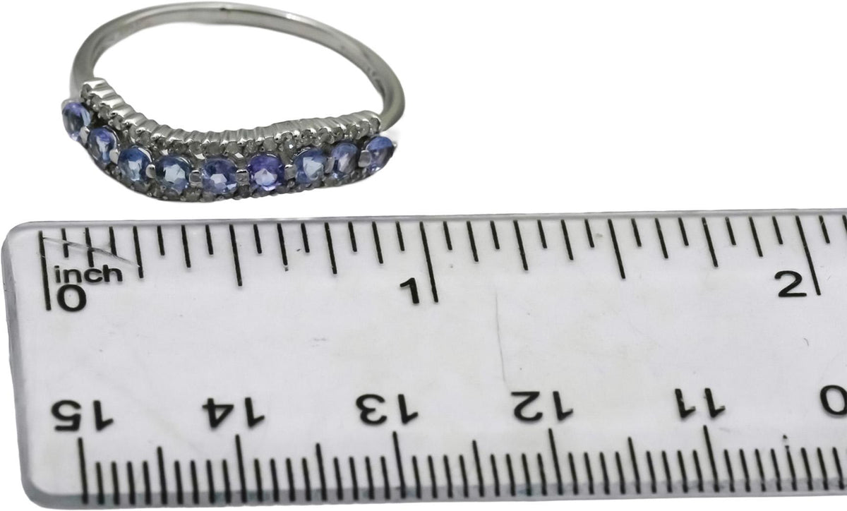 10k White Gold Diamond and Tanzanite Wavy Band Ring 0.70CT Size 10