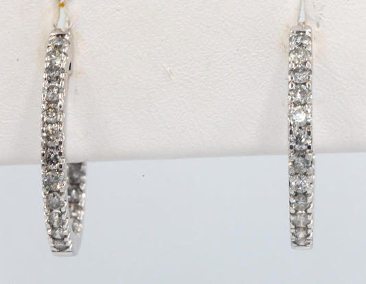 10k White Gold 1.50CT Diamond Inside Out Hoop Earrings