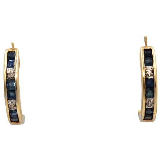 10k Yellow Gold 0.15CT Ruby Hoop Huggie Earrings w/ Diamond Accents