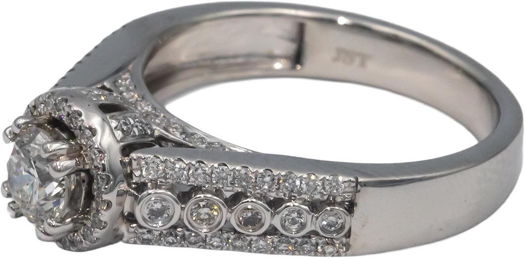 Platinum 1.50CT Diamond Halo Engagement Ring Size 7 w/ 0.45CT Center