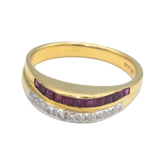 KALATI Designer 18k Gold 0.35CT Diamond and Ruby Band Ring Size 7