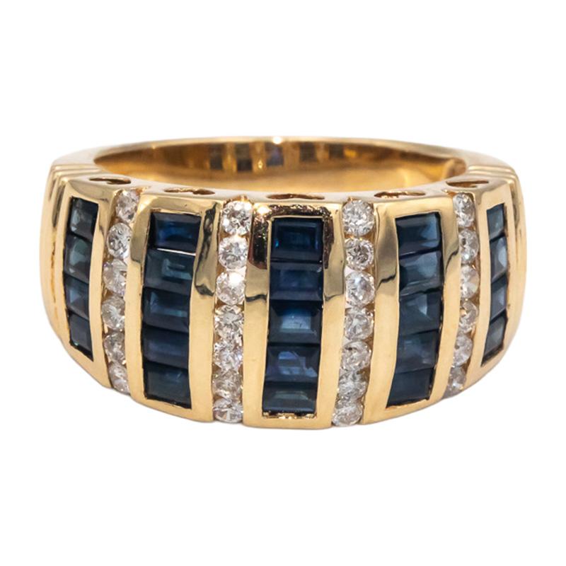 14k Yellow Gold 1.50CT Diamond and Blue Sapphire Band Ring Size 7.25