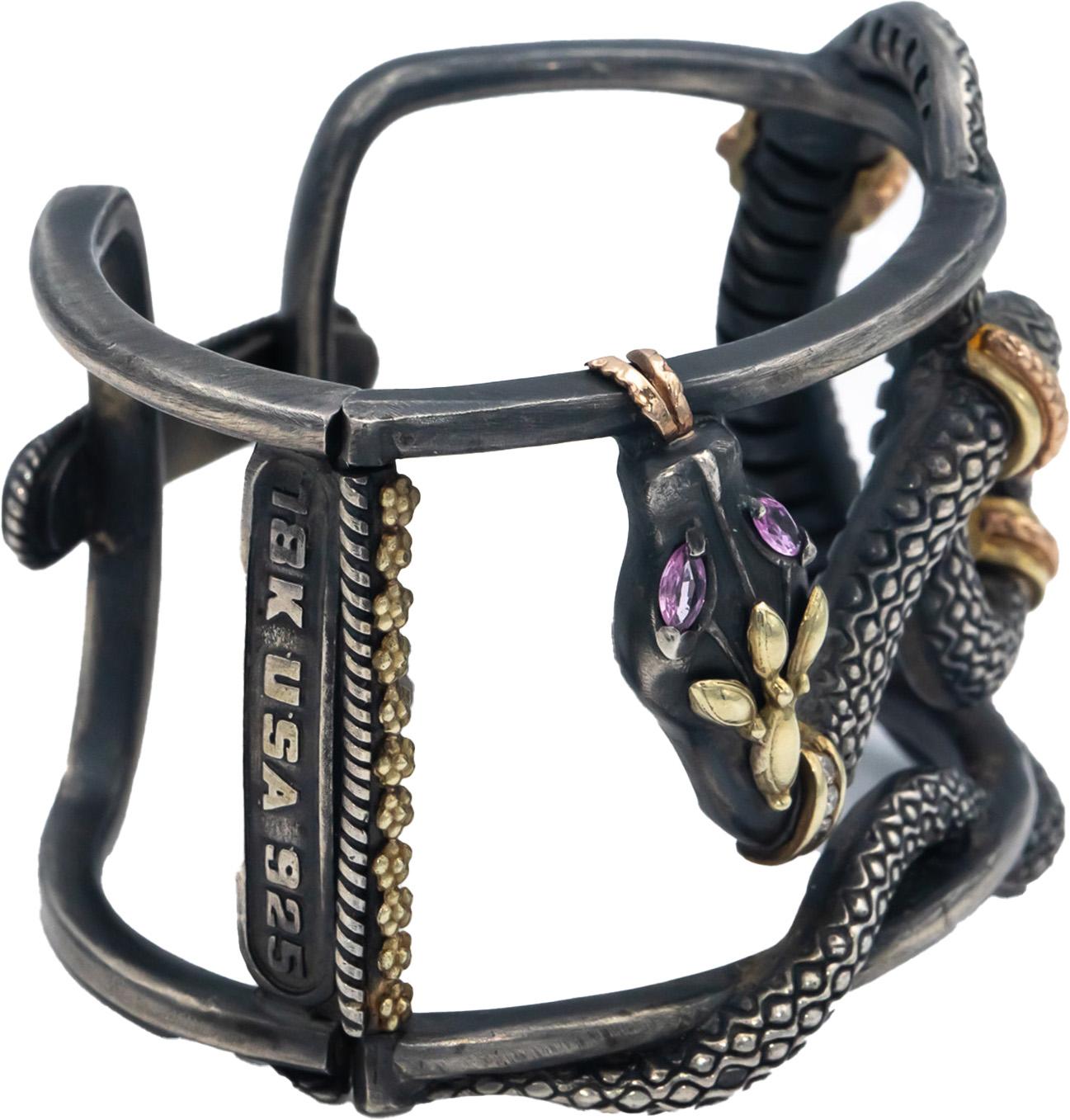 STAMBOLIAN 18k gold Sterling Silver .45CT Diamond Pink Sapphire Cuff Bracelet