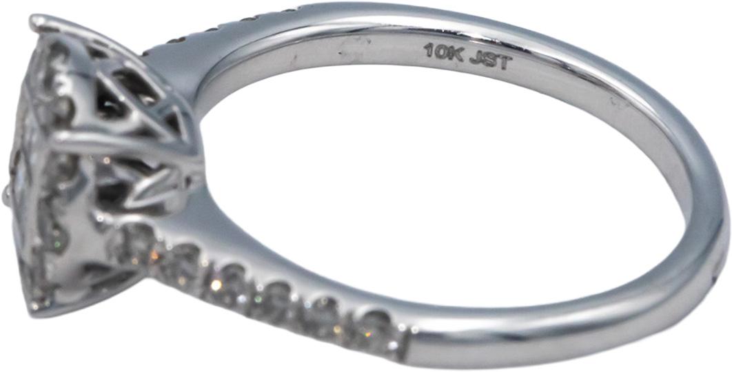 10k White Gold 0.75CT Princess and Round Cut Diamond Halo Ring Size 7