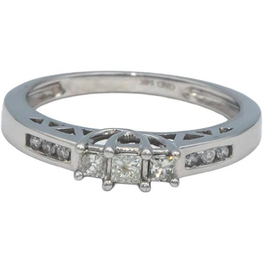 14k White Gold 0.25CT Princess and Round Cut Diamond Engagement Ring Size 7