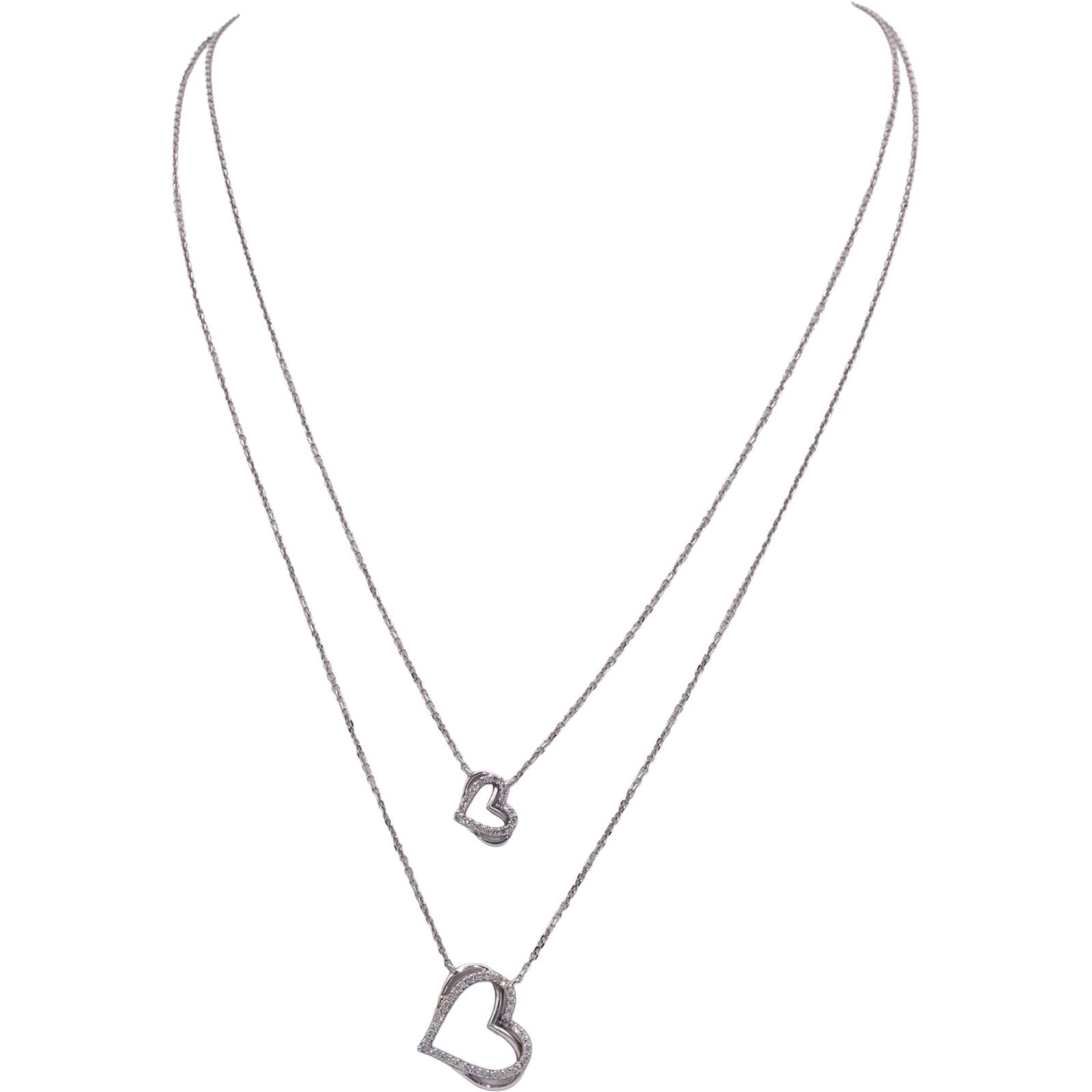 VERA WANG LOVE 10k White Gold 0.25CT Diamond Heart Double Chain Necklace